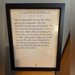 INSPIRATIONAL FRAMED PRINT OF F‎ Scott Fitzgerald’s work.